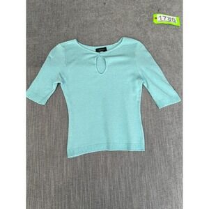 Annie B Knit Top Womens Small Blue Short Sleeve Keyhole Round Neck Minimalist